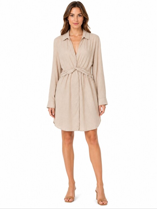 Joie Dresses & Skirts - Joie Linen Blend Shirt Dress Beige Long Sleeve With Pockets Size Large